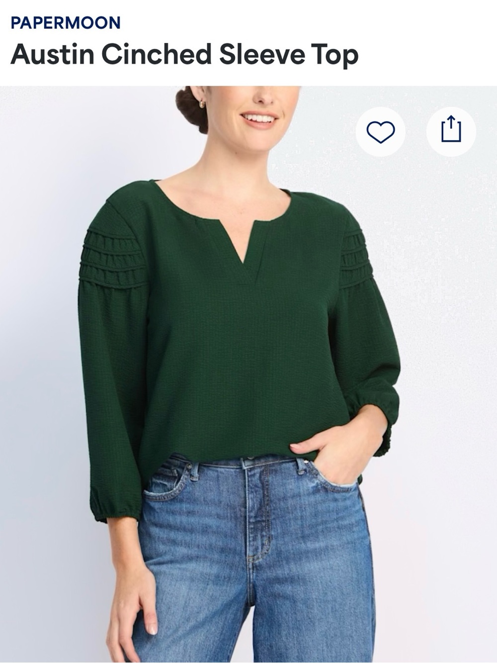 Papermoon Forest Green Cinched Sleeve Blouse